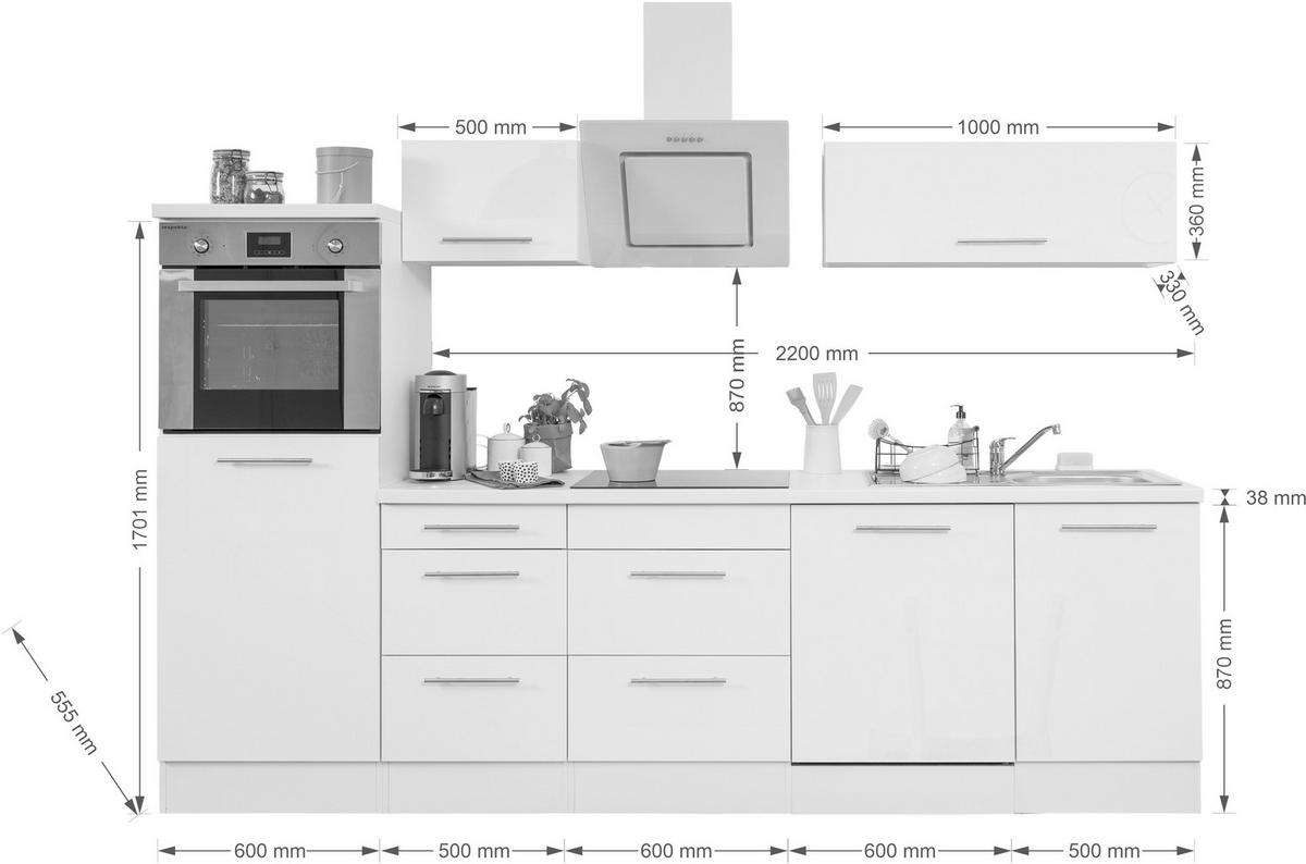 Respekta Küchenblock Premium weiß hochglänzend B/H/T: ca. 280x200x60 cm Premium - weiß (280,00/200,00/60,00cm) - Respekta