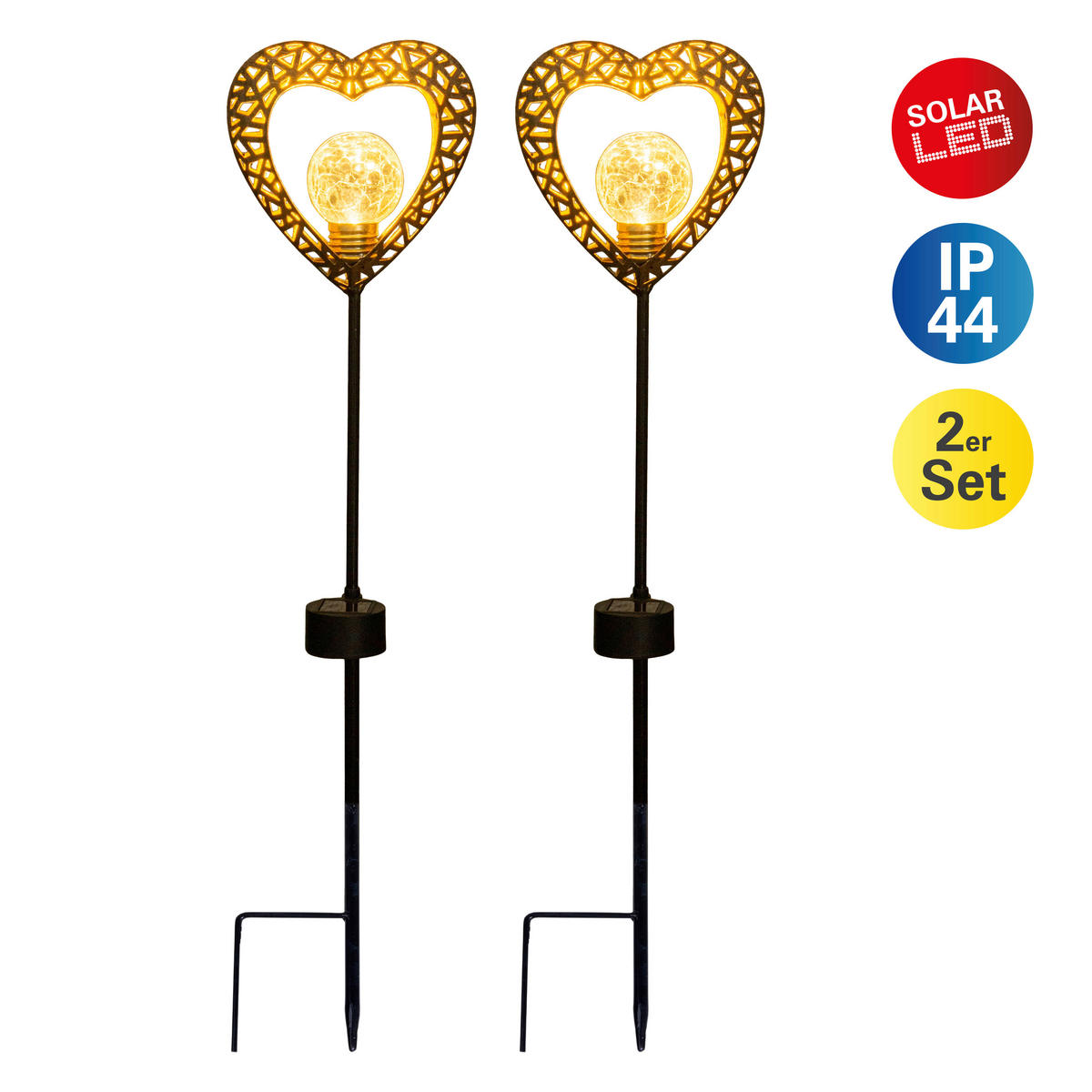 LED-Solarleuchte 5290702 schwarz Metall Glas B/H: ca. 12,5x59 cm LED Solarleuchte HERZ - schwarz (12,50/59,00cm) - Näve Leuchten