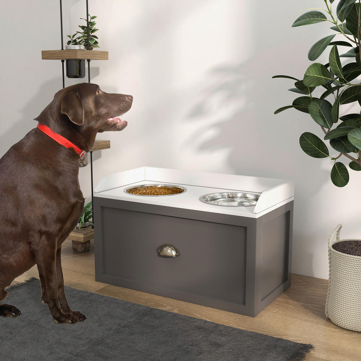 PawHut Hundenapf grau MDF B/H/L: ca. 30x36x60 cm Hundenapf - grau (60,00/30,00/36,00cm) - PawHut