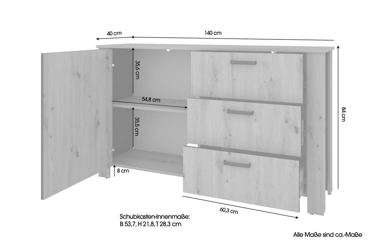 Sideboard FARO Eiche schwarz B/H/T: ca. 140x84x40 cm FARO - Eiche/schwarz (140,00/84,00/40,00cm) - byLIVING