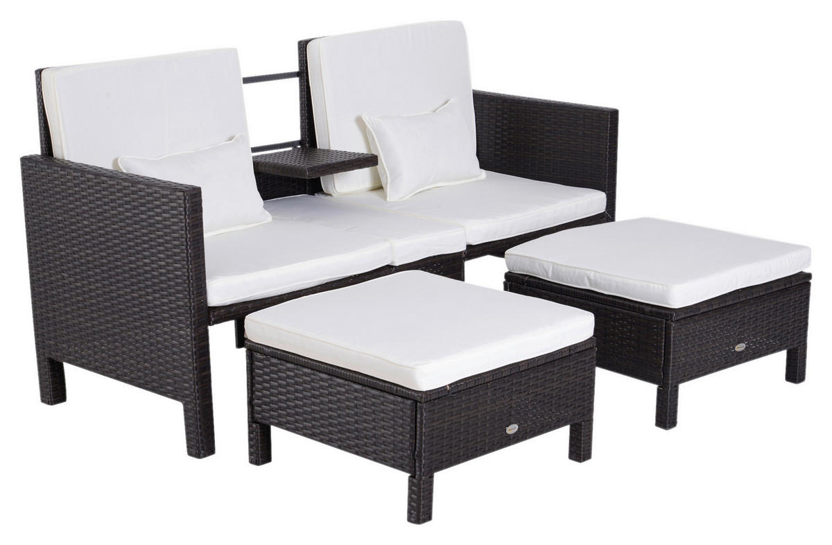 Outsunny Loungeset schwarz Polyrattan Loungeset_3tlg. - weiß/schwarz - Outsunny