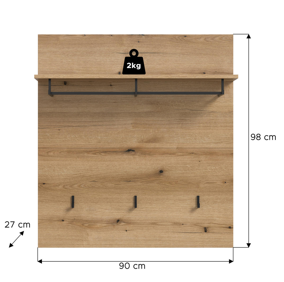 Garderobenpaneel SCOUT Evoke Oak Nachbildung B/H/T: ca. 90x98x27 cm SCOUT - (90,00/98,00/27,00cm) - xonox.home
