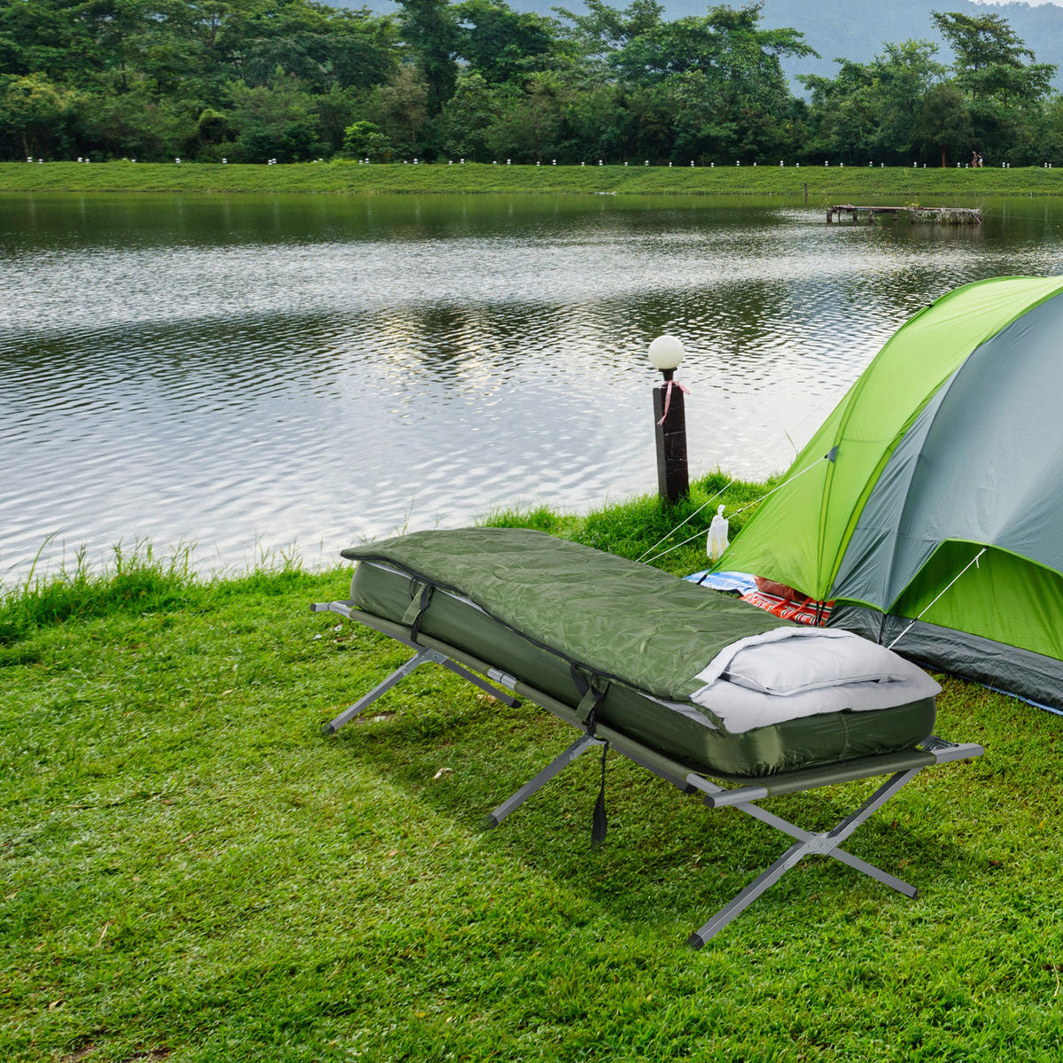 Outsunny Campingartikel B/H/L: ca. 86x193x63 cm Feldbett - grün (63,00/86,00/193,00cm) - Outsunny