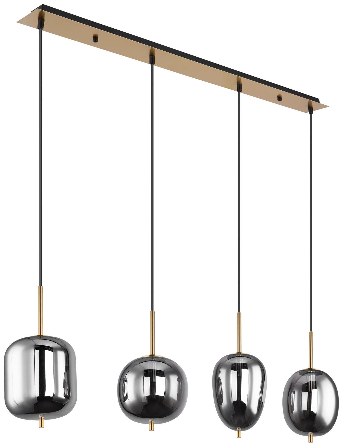 GLOBO Pendelleuchte BLACKY 15345-4MM messing Metall Rauchglas B/H/L: ca. 18,5x120x110 cm E14 4 Brennstellen Pendelleuchte_Blacky 4flg. - messing (110,00/18,50/120,00cm) - GLOBO
