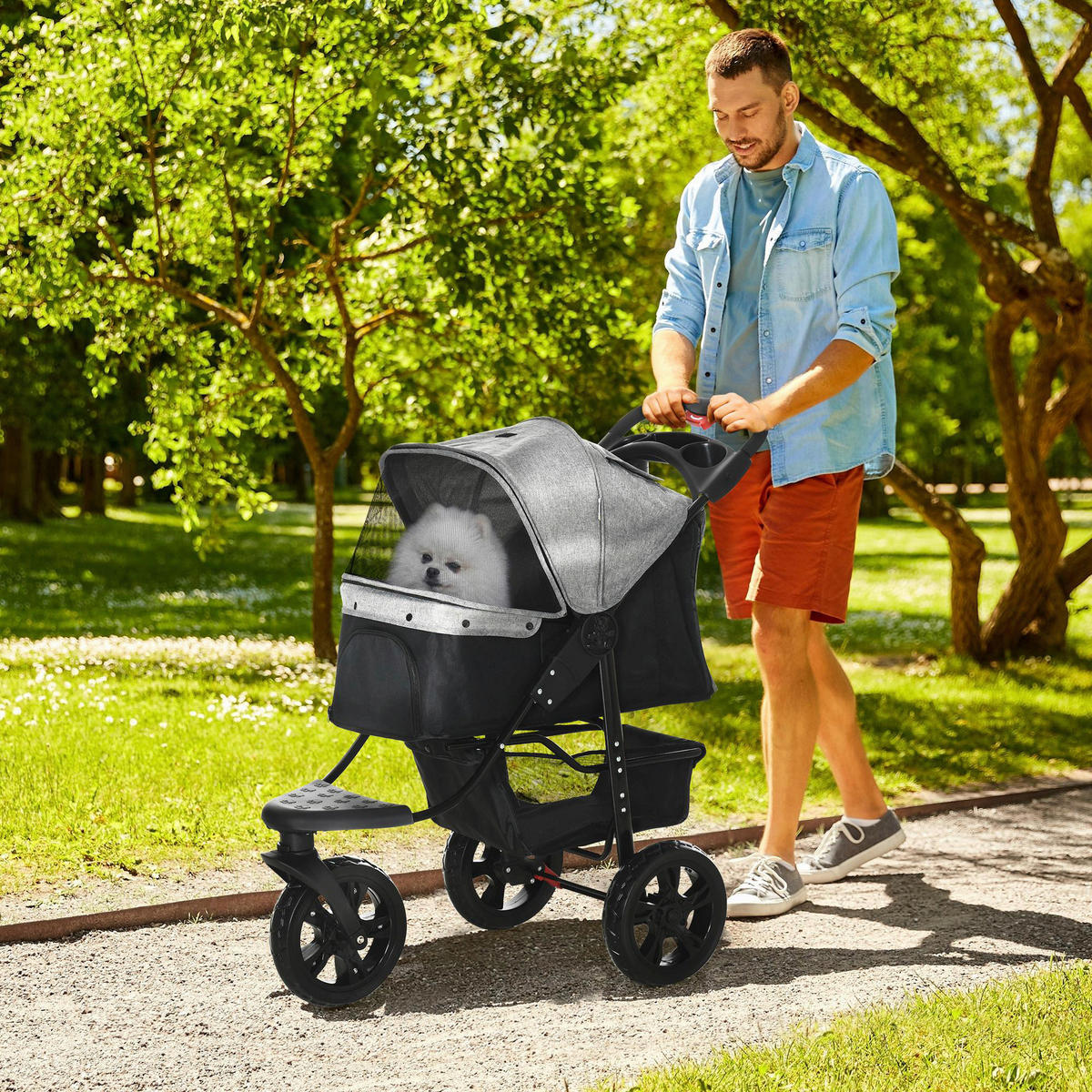 PawHut Hunde-Zubehör grau Polypropylen B/H/L: ca. 57,5x109,5x106,5 cm Hundewagen - grau (106,50/57,50/109,50cm) - PawHut