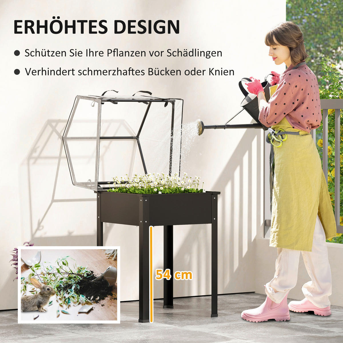 Outsunny Hochbeet schwarz Stahl B/H/L: ca. 60x120x60 cm Hochbeet - schwarz (60,00/60,00/120,00cm) - Outsunny
