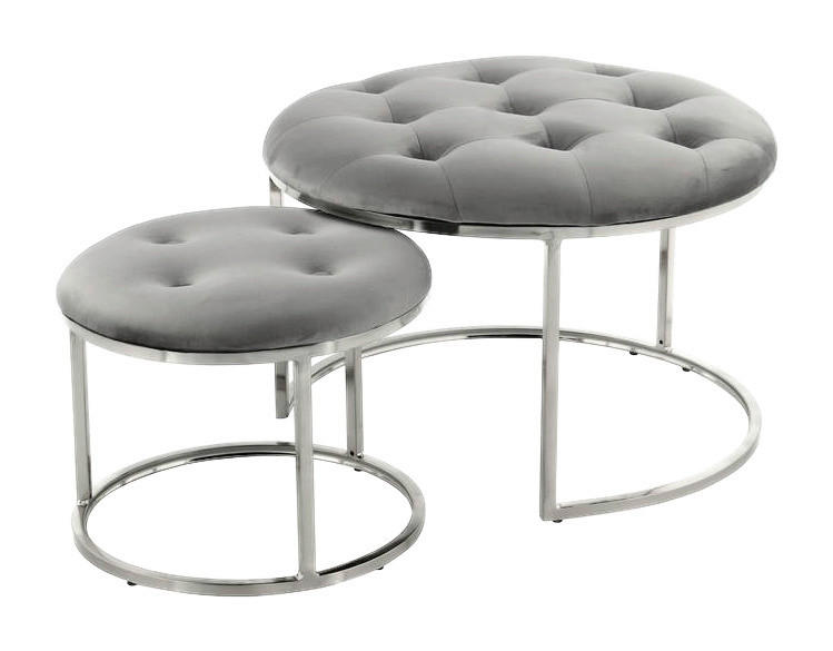 360 Living Hocker Becky 800 2er grau silber Samt Metall H/D: ca. 41x60 cm Becky 800 2er - silber/grau (60,00/41,00cm) - 360 Living