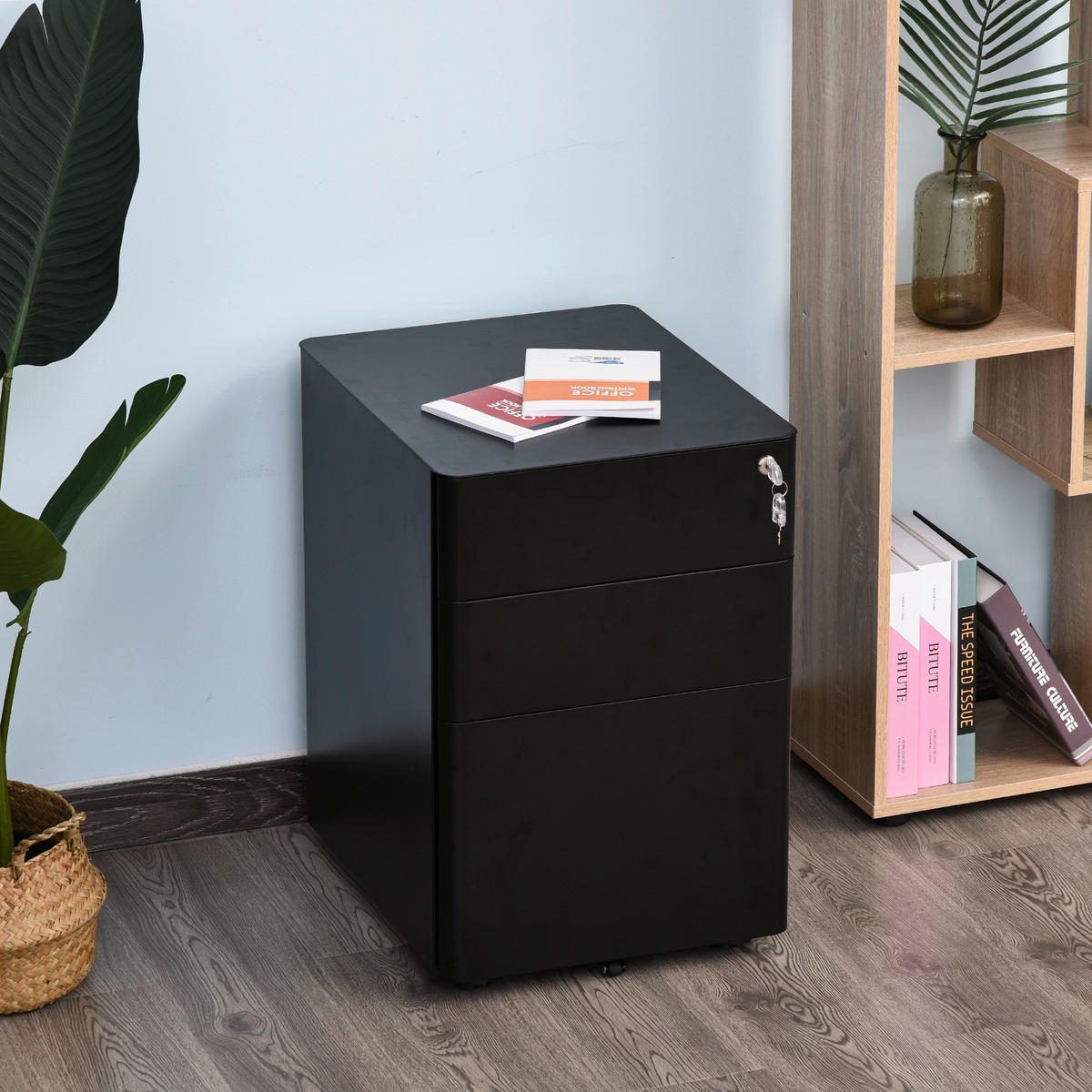 Rollcontainer 924-006BK schwarz B/H/T: ca. 39x59x48 cm 924-006BK - schwarz (39,00/59,00/48,00cm) - Vinsetto