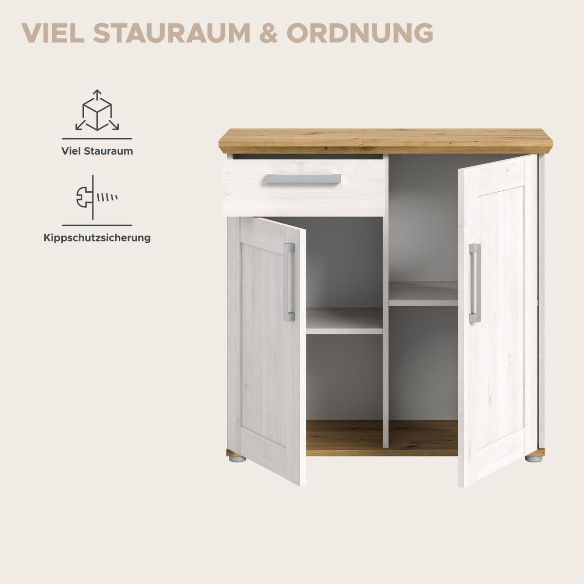 Kommode Verona Sibiu Lärche Nachbildung Eiche Artisan Nachbildung B/H/T: ca. 90x88x37 cm Verona - Eiche (90,00/88,00/37,00cm) - xonox.home