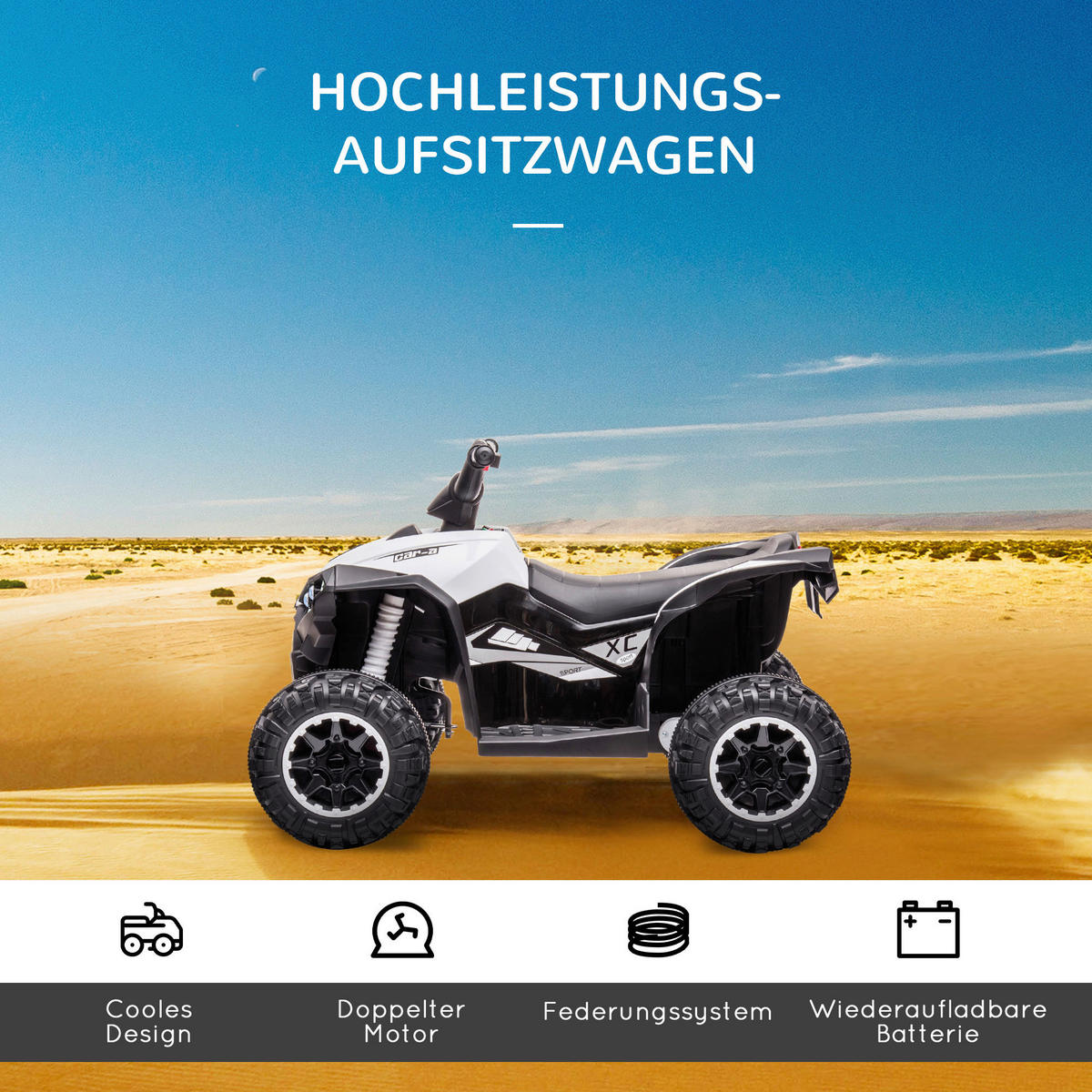 HOMCOM Kinderauto schwarz B/H/L: ca. 53x83x55,5 cm Elektro-Quad - weiß/schwarz (55,50/53,00/83,00cm) - HOMCOM