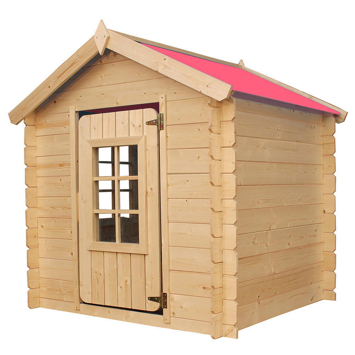Timbela Kinderspielhaus M570R rot B/H/L: ca. 114x121x111 cm M570R - natur/rot (111,00/114,00/121,00cm) - Timbela
