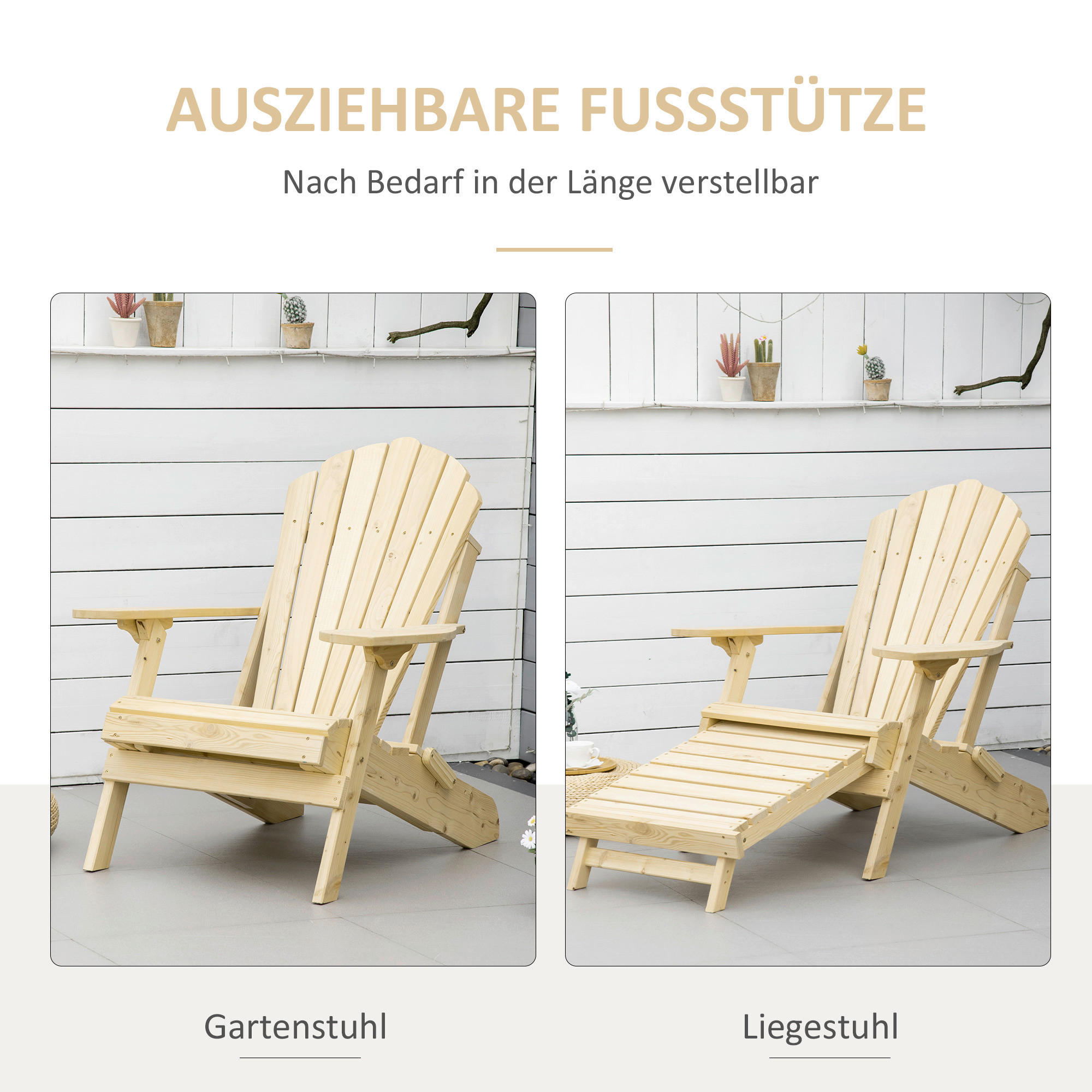 Outsunny Gartenstuhl natur Holz B/H/L: c...