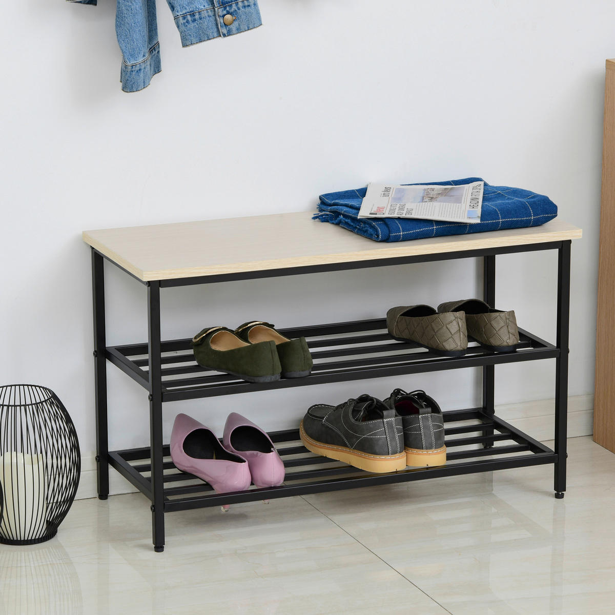 Garderobenset 837-094 natur schwarz B/H/T: ca. 75x45x30 cm 837-094 - natur/schwarz (75,00/45,00/30,00cm) - HOMCOM