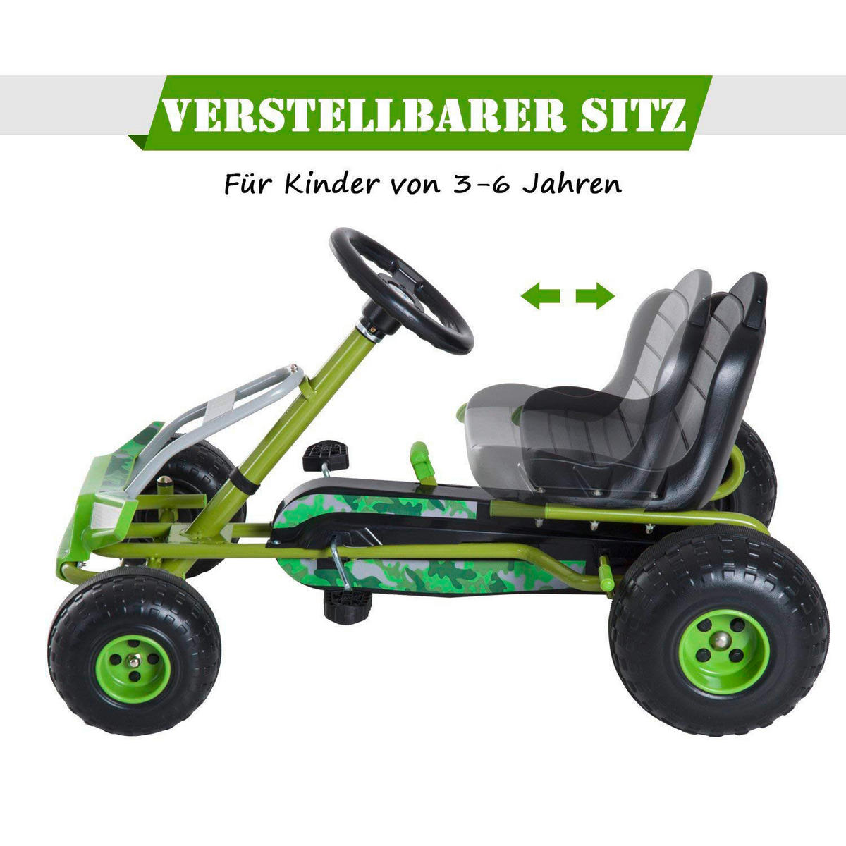 HOMCOM Kinder-Tretauto grün B/H/L: ca. 66,5x57x95 cm Tretauto_mit_Handbremse - grün (95,00/66,50/57,00cm) - HOMCOM