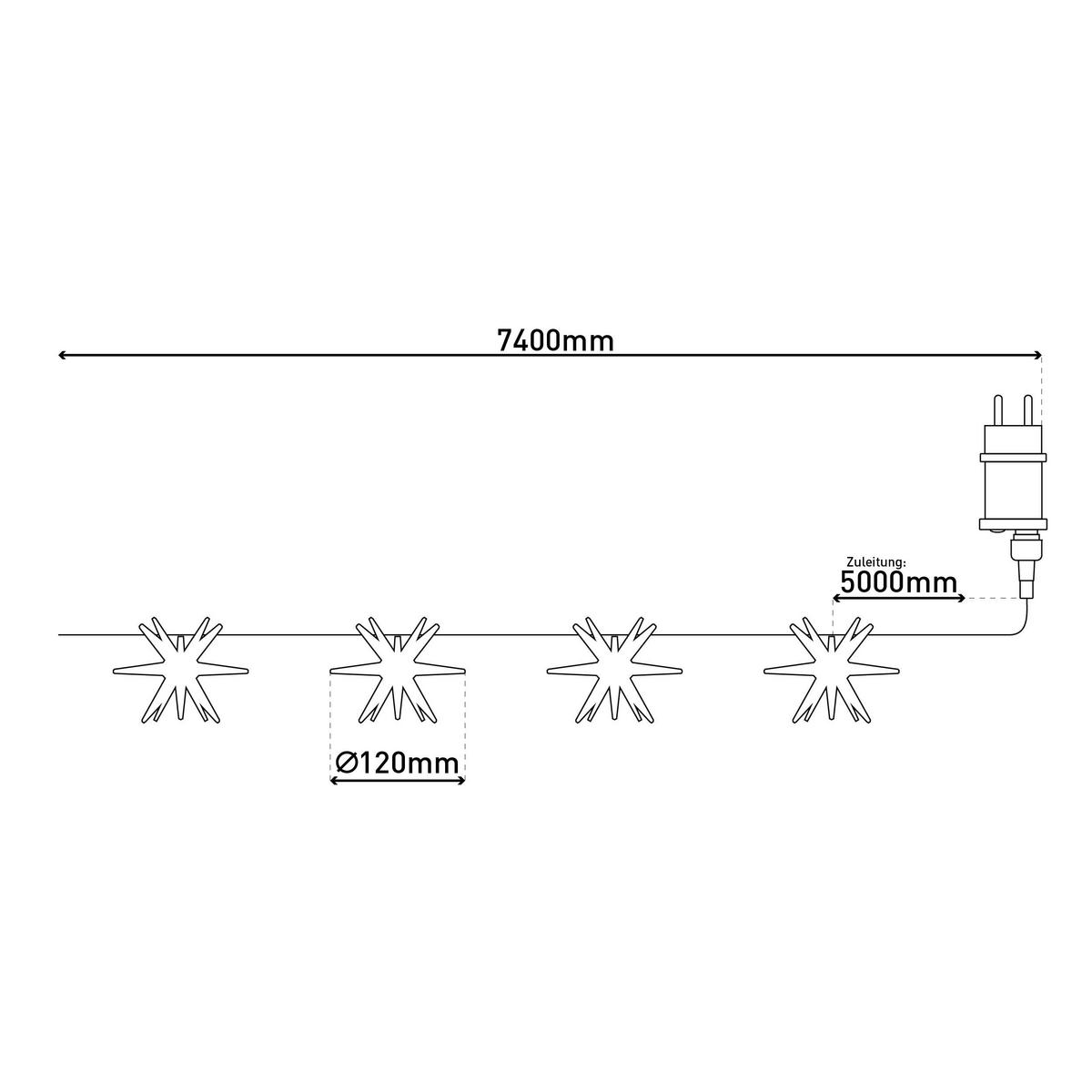 Näve Leuchten LED-Lichterkette gelb Kunststoff B/H/T: ca. 12x12x740 cm LED-Lichterkette 3D-STERNE - gelb (12,00/12,00/740,00cm) - Näve Leuchten