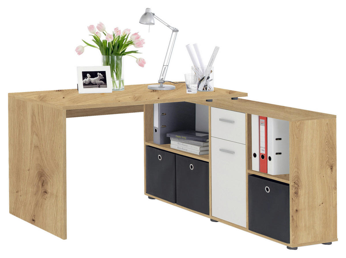 Schreibtisch  Eiche Artisan Nachbildung weiß B/H/T: ca. 136x74x66,5 cm Lexo_Schreibtisch 353-001 - Eiche/weiß (136,00/74,00/66,50cm)