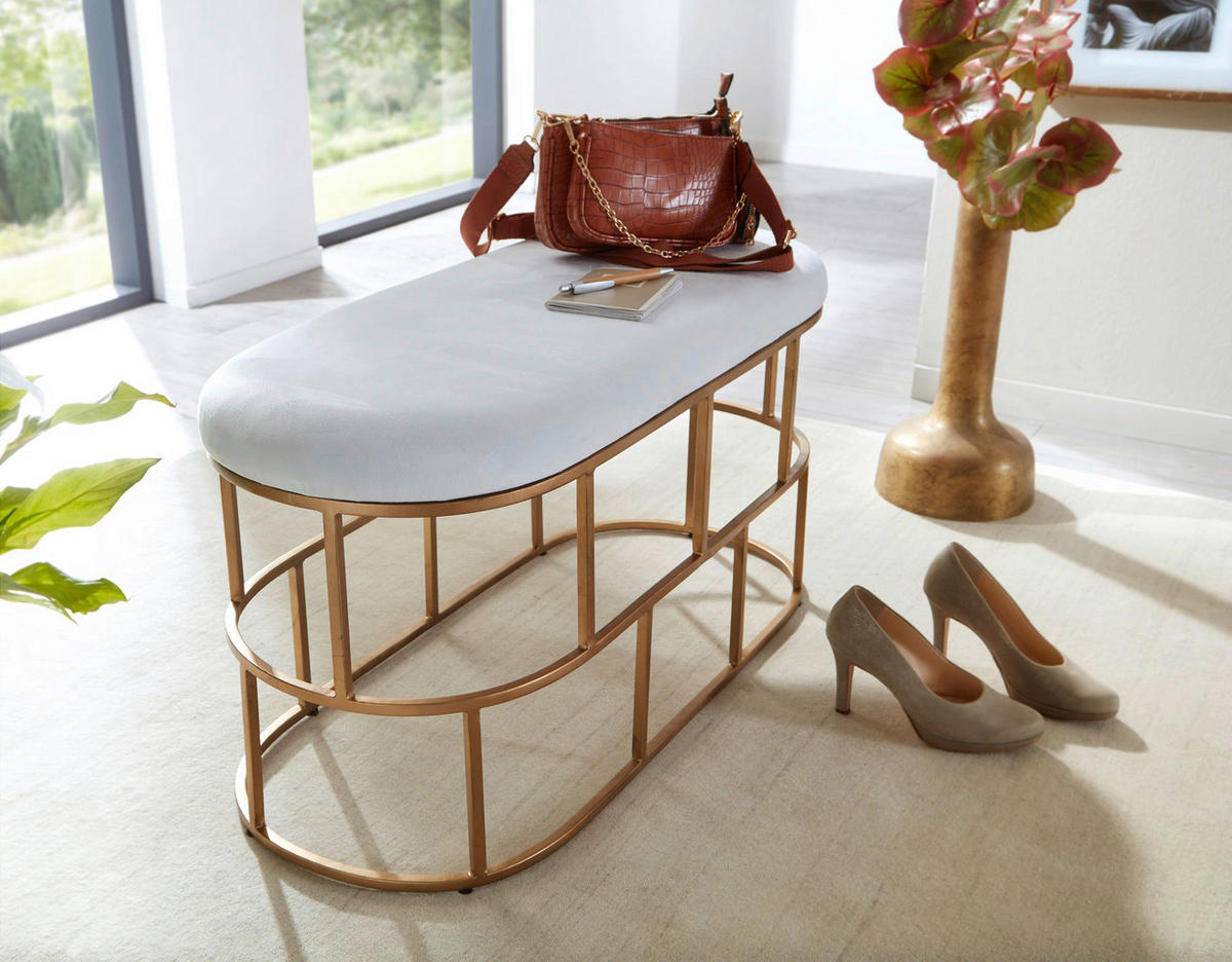 Sitzhocker gold weiß Samt Eisen B/H/T: ca. 90x46x38 cm Sitzbank - gold/weiß (90,00/46,00/38,00cm) - Wohnling