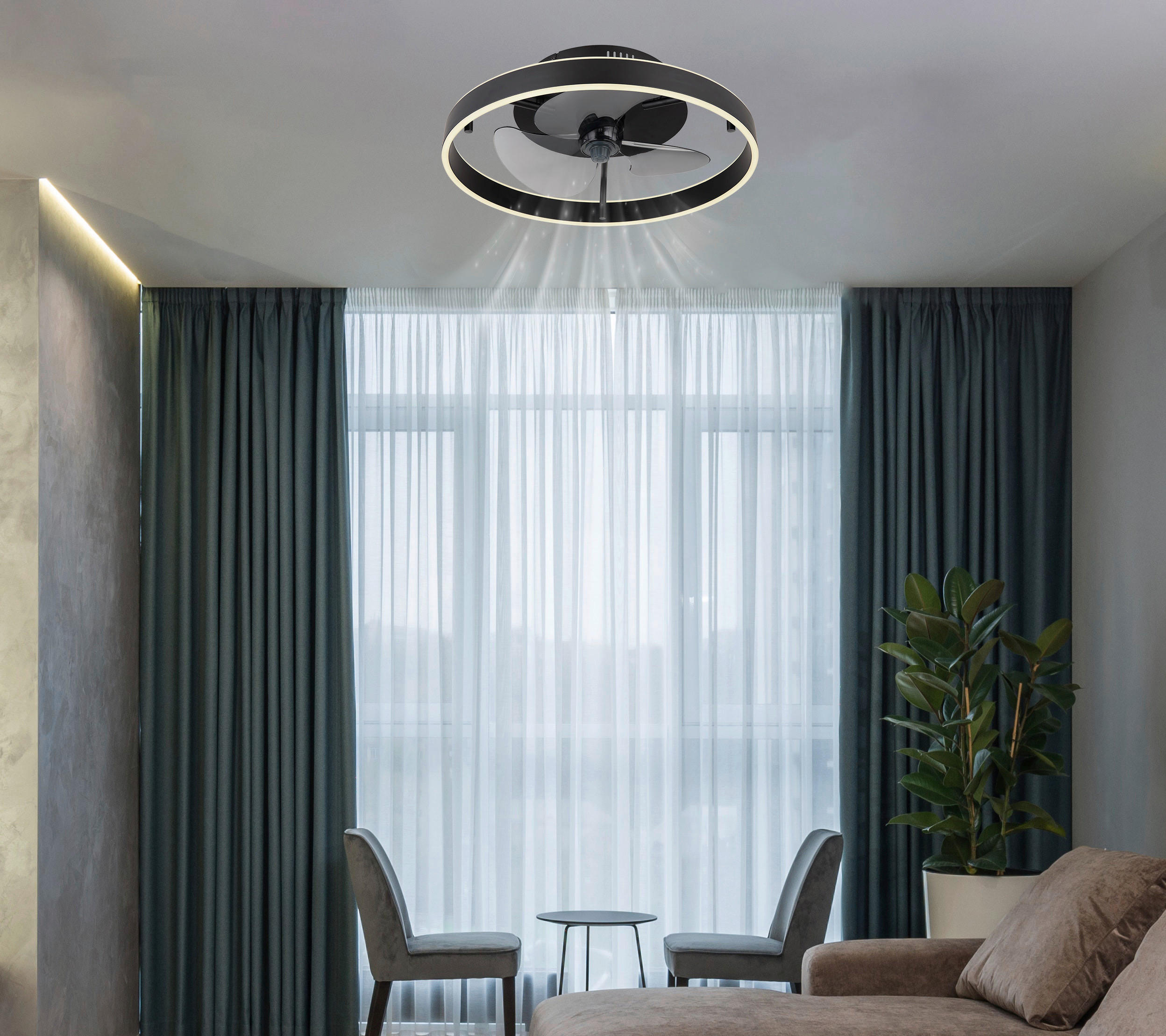 Thumbnail - GLOBO Deckenventilator schwarz Opal Rauch H/D: ca. 14,5x50 cm max. 40 W