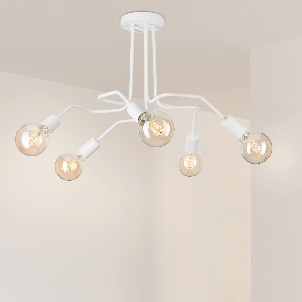 Lamkur Deckenleuchte DOMINO 51192 weiß Stahl H/L: ca. 40x59 cm E27 5 Brennstellen Domino - weiß (59,00cm) - Lamkur