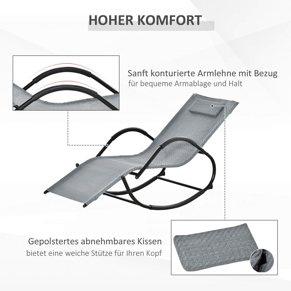 Outsunny Schaukelstuhl grau Metall B/H/L: ca. 160x79x61 cm Schaukelstuhl - grau (61,00/160,00/79,00cm) - Outsunny