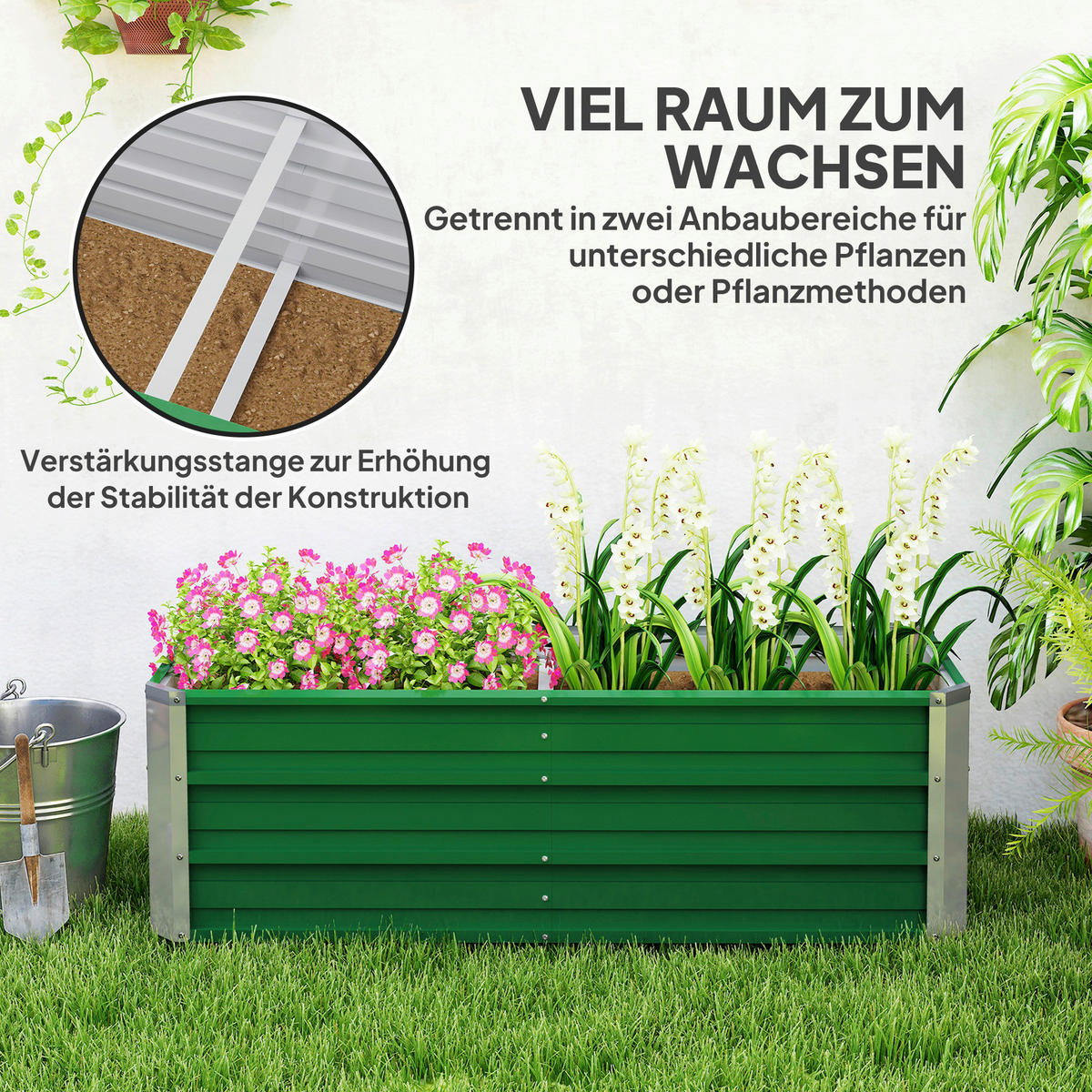 Outsunny Gartenbeet grün Stahl B/H/L: ca. 47x40x125 cm Gartenbeet - grün (125,00/47,00/40,00cm) - Outsunny