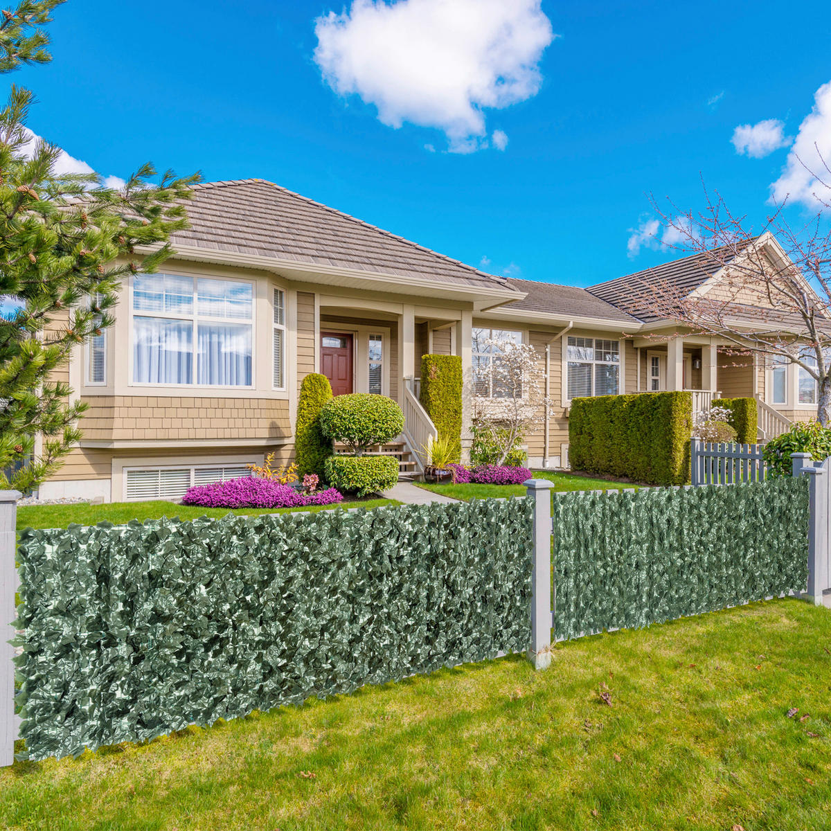 Outsunny Künstliche Hecke dunkelgrün Kunststoff H/L: ca. 100x240 cm Künstliche Hecke - dunkelgrün (240,00cm) - Outsunny