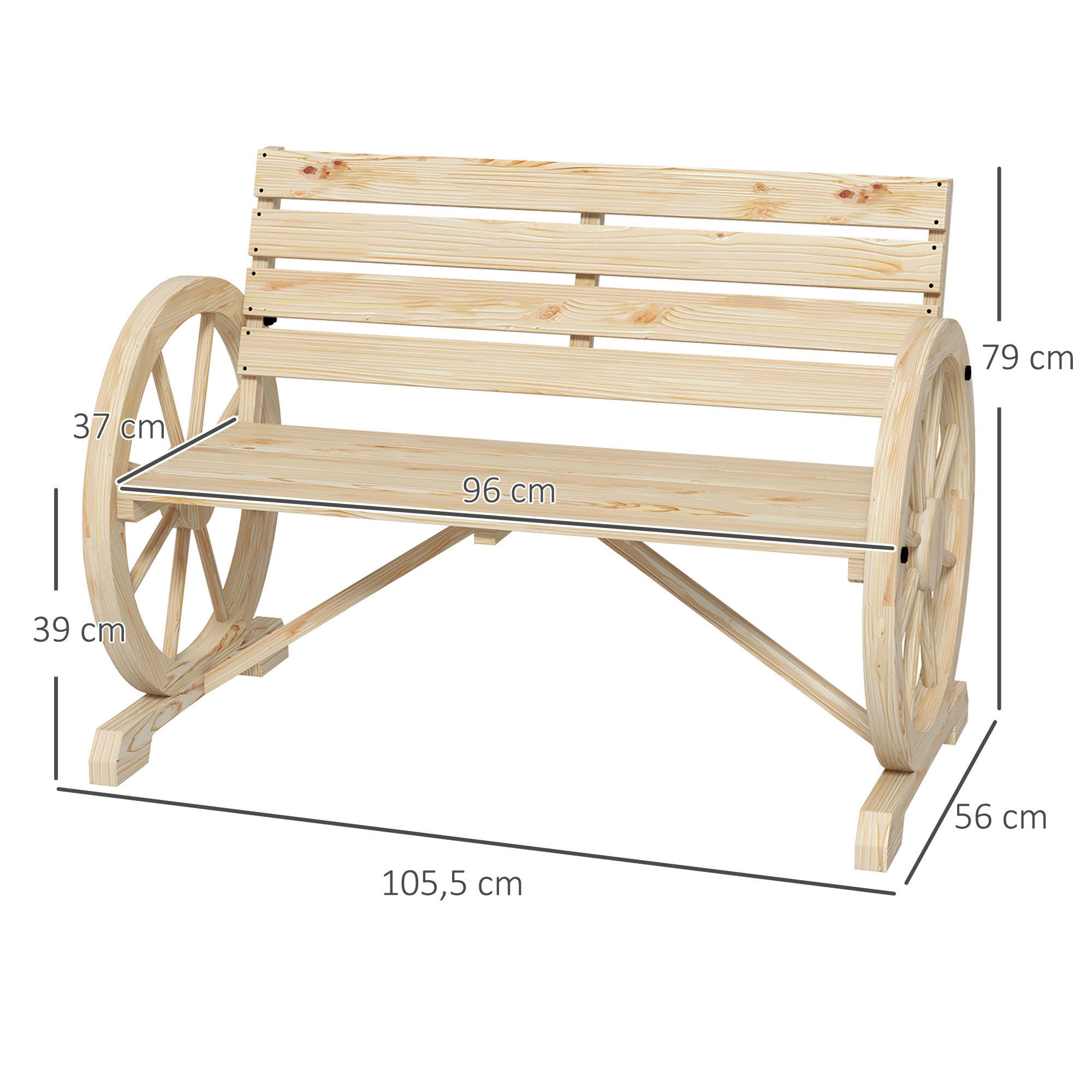 Outsunny Gartenbank natur Holz B/H/L: ca. 56x105,5x79 cm Gartenbank - natur (79,00/56,00/105,50cm) - Outsunny