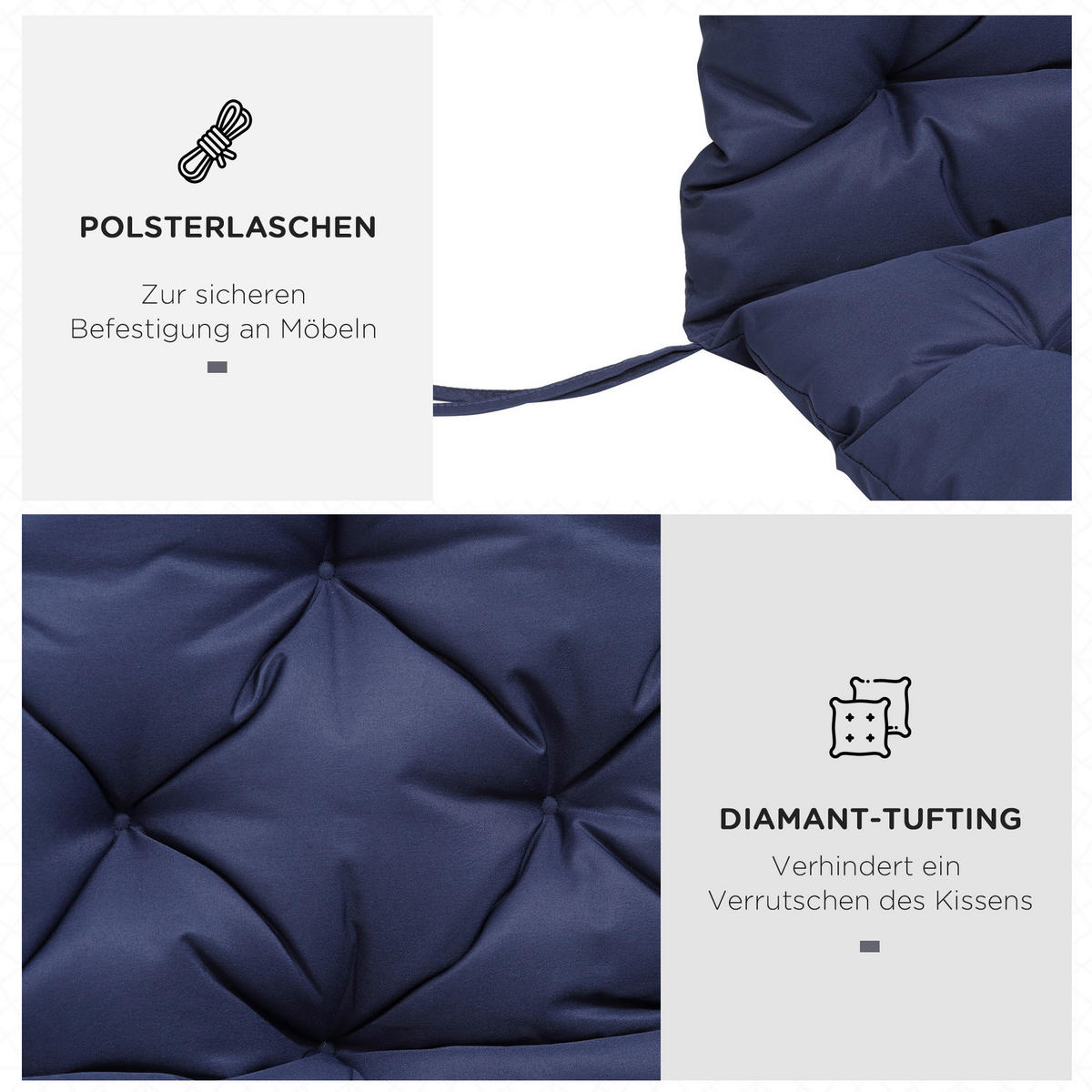Outsunny Bankauflage blau Polyester B/H/L: ca. 150x8x98 cm Bankauflage - blau (98,00/150,00/8,00cm) - Outsunny
