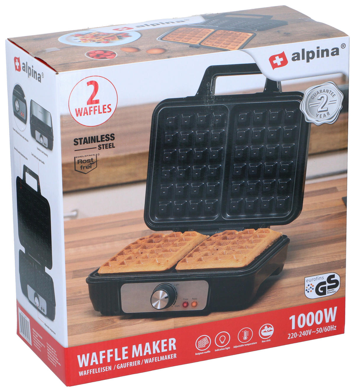 alpina Waffelautomat schwarz Alu B/H/L: ca. 24x10x24 cm Belgisches_Doppel-Waffeleisen - schwarz (24,00/24,00/10,00cm) - alpina