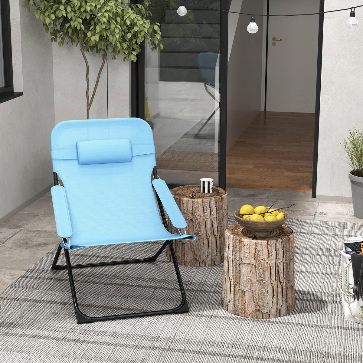 Outsunny Klappstuhl blau Edelstahl B/H/L: ca. 91x69x96 cm Klappstuhl - blau (96,00/91,00/69,00cm) - Outsunny