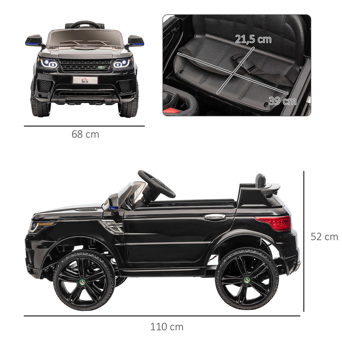 HOMCOM Kinderauto schwarz B/H/L: ca. 68x110x52 cm Kinder-Elektroauto - schwarz (52,00/68,00/110,00cm) - HOMCOM