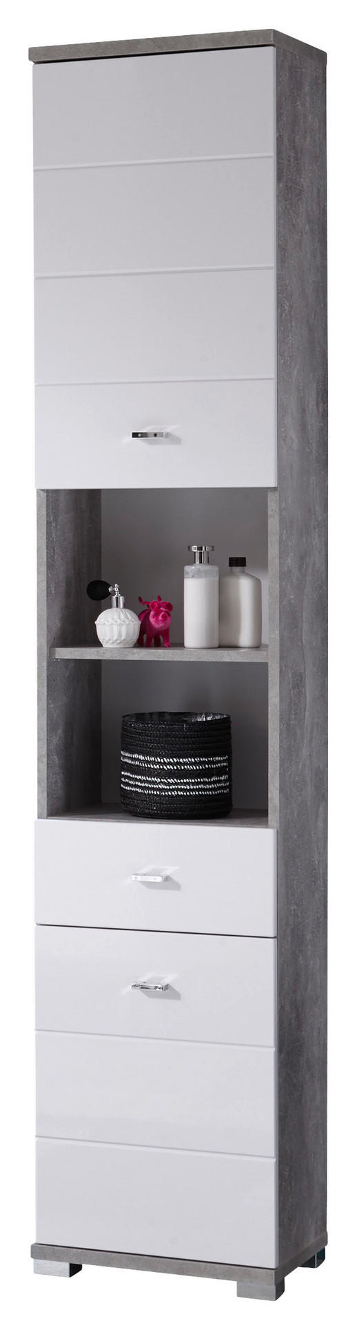 Badhochschrank Pool Beton Optik weiß Hochglanz B/H/T: ca. 38x190x30 cm Pool - Beton/weiß (38,00/190,00/30,00cm)