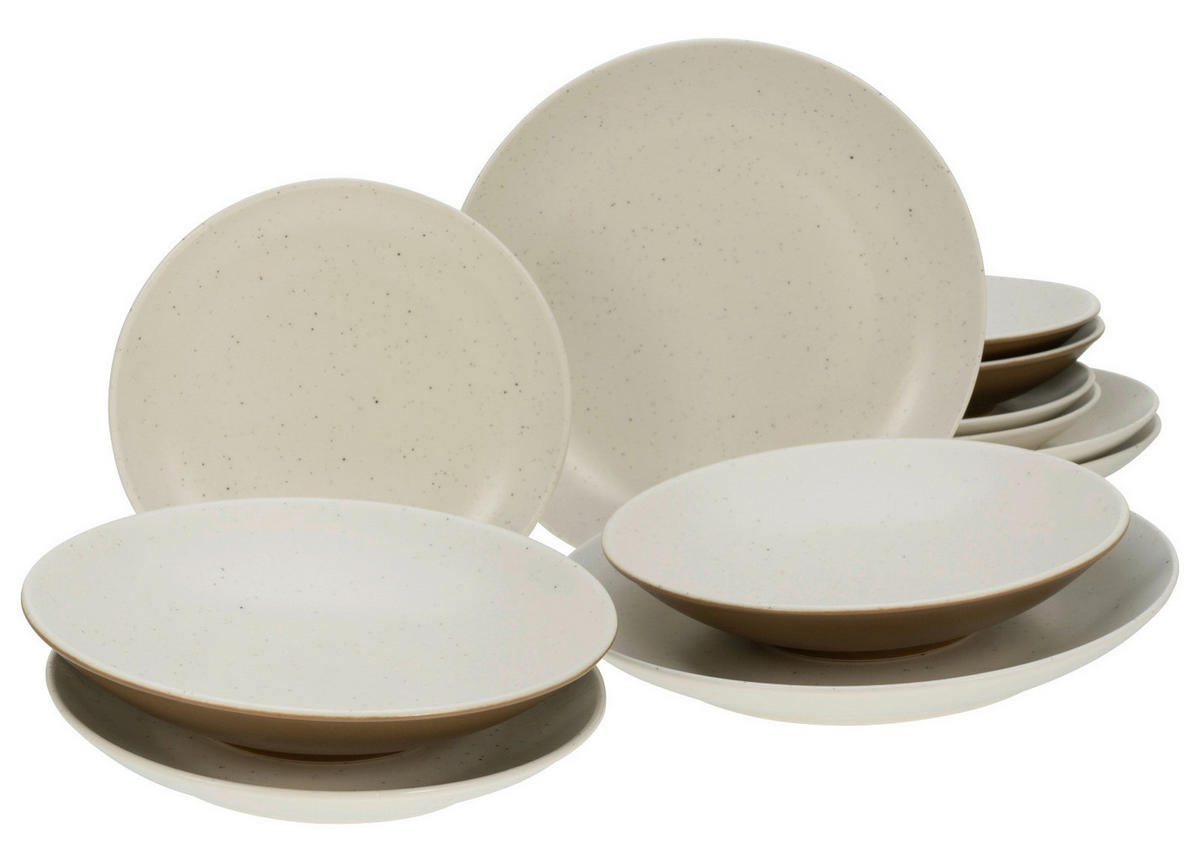 CreaTable Tafelservice SAND DUNES terracotta creme Keramik 12 tlg. SAND DUNES terracotta - terracotta/creme - CreaTable