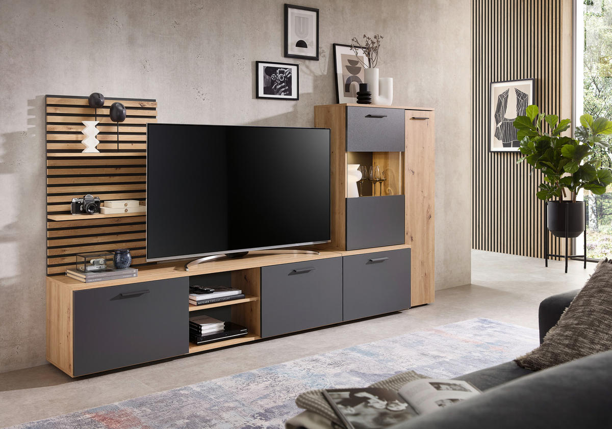 Wohnwand Heathrow Eiche Artisan Nachbildung anthrazit B/H/T: ca. 250x135x38 cm Heathrow - Eiche/anthrazit (250,00/135,00/38,00cm)