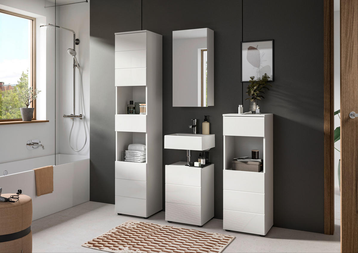 Badezimmer-Set VIRA weiß weiß Hochglanz B/H/T: ca. 144x190x34 cm VIRA - weiß (144,00/190,00/34,00cm) - xonox.home