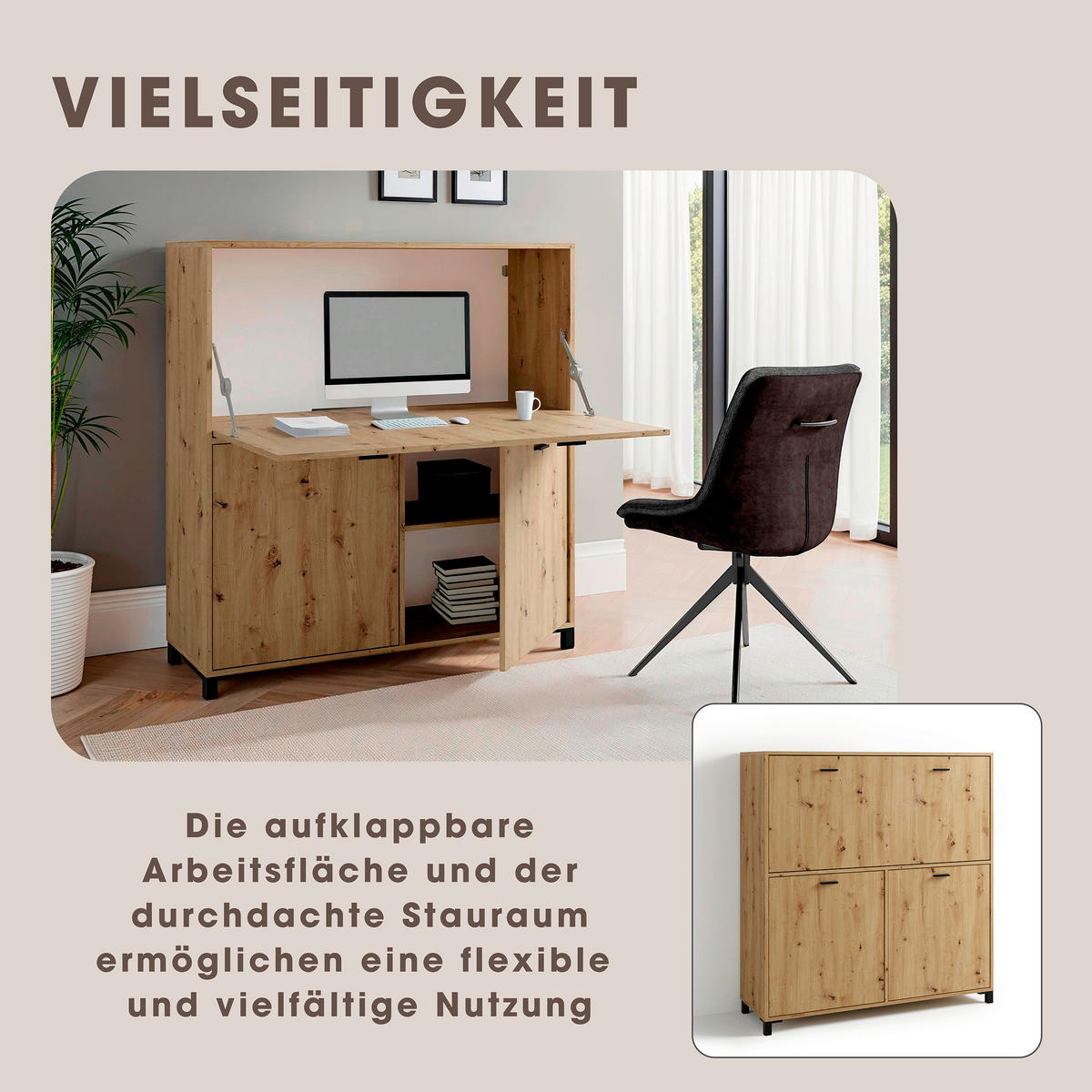 Sekretär MONTANA Eiche schwarz B/H/T: ca. 120x127x40 cm MONTANA - Eiche/schwarz (120,00/127,00/40,00cm) - byLIVING