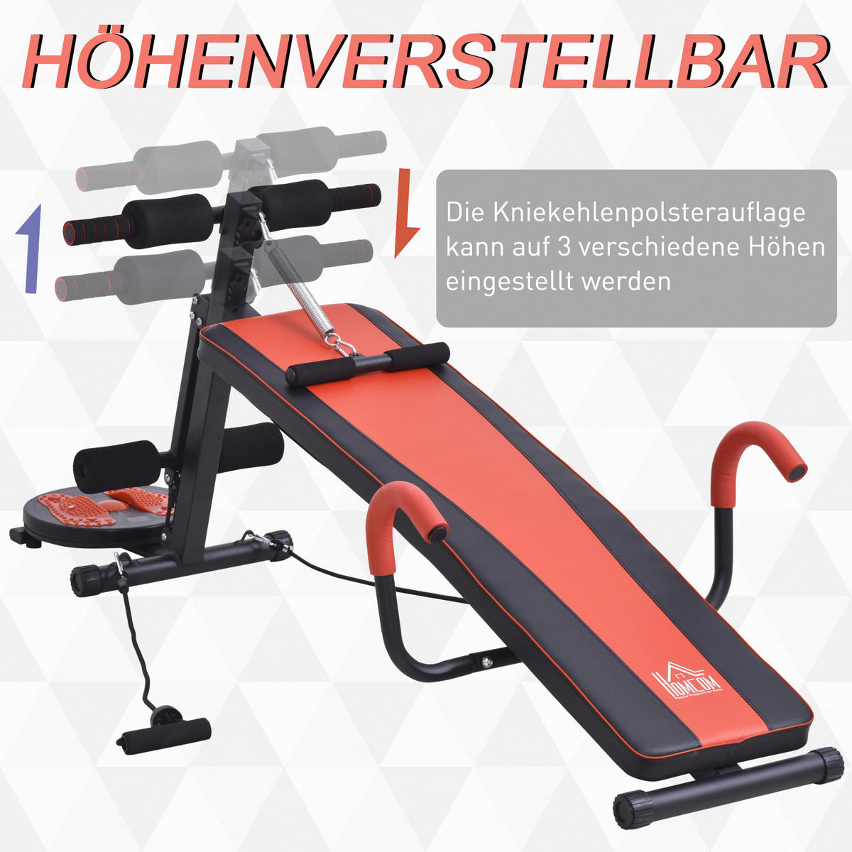 HOMCOM Sit-Up-Bank schwarz Stahl B/H/L: ca. 53x60x166 cm Sit-Up-Bank verstellbar - rot/schwarz (166,00/53,00/60,00cm) - HOMCOM