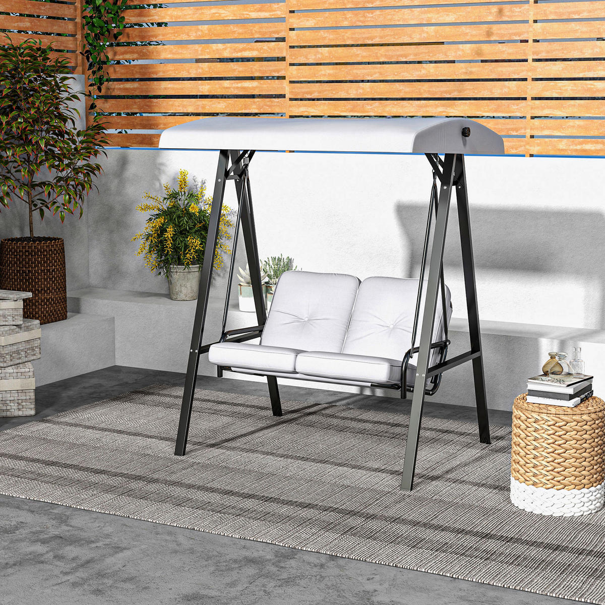 Outsunny Hollywoodschaukel grau Stahl B/H/L: ca. 116x172x145 cm Hollywoodschaukel - grau (145,00/116,00/172,00cm) - Outsunny