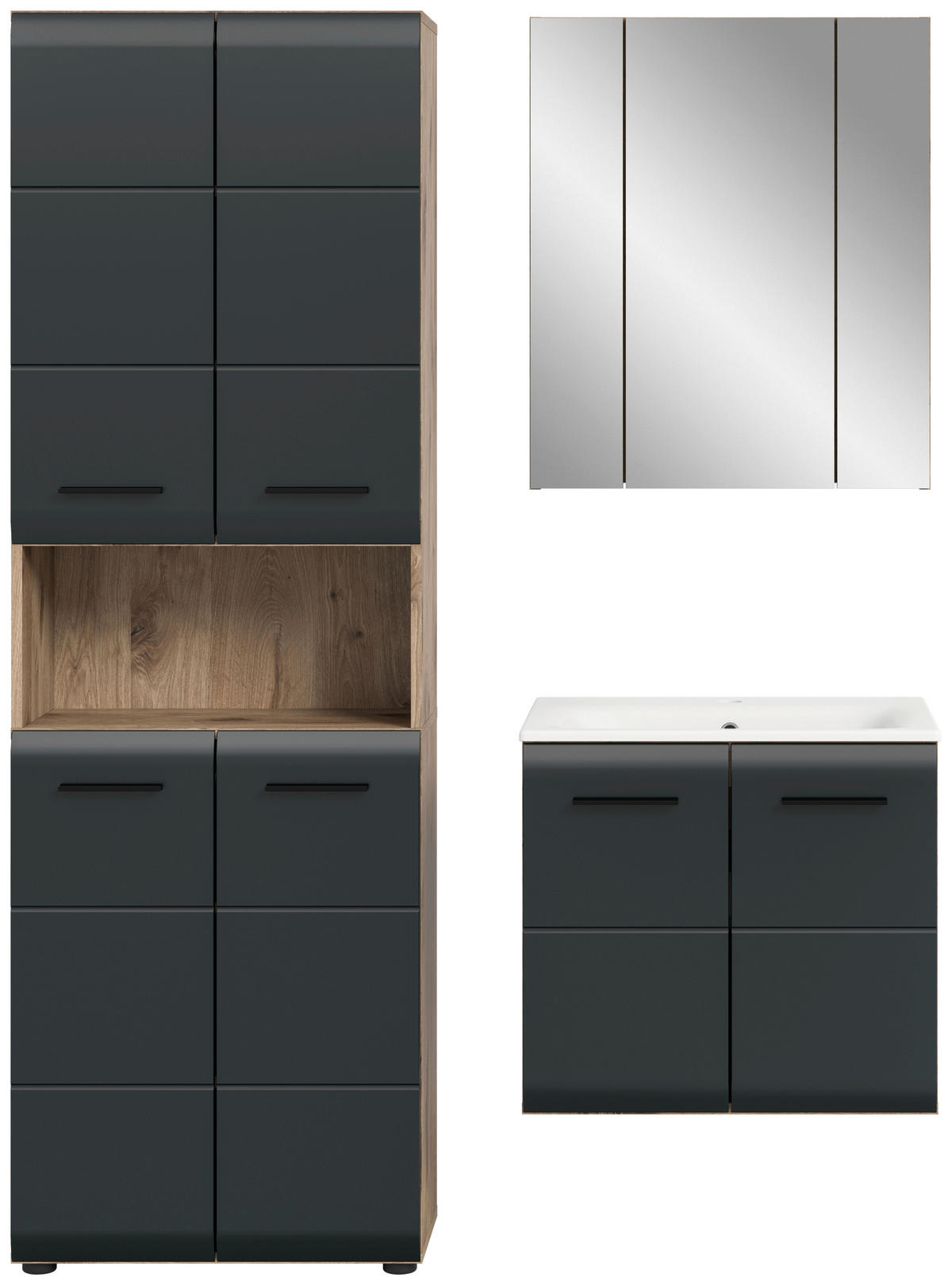 Badezimmer-Set Ice Nox Oak Nachbildung schwarz matt B/H/T: ca. 135x185x46 cm Ice - schwarz (135,00/185,00/46,00cm) - xonox.home
