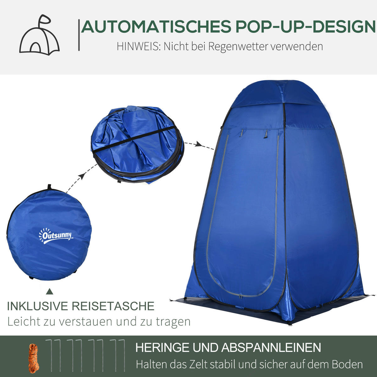Outsunny Camping-Zubehör blau Polyester B/H/L: ca. 124x126x198 cm Duschzelt - blau (198,00/124,00/126,00cm) - Outsunny