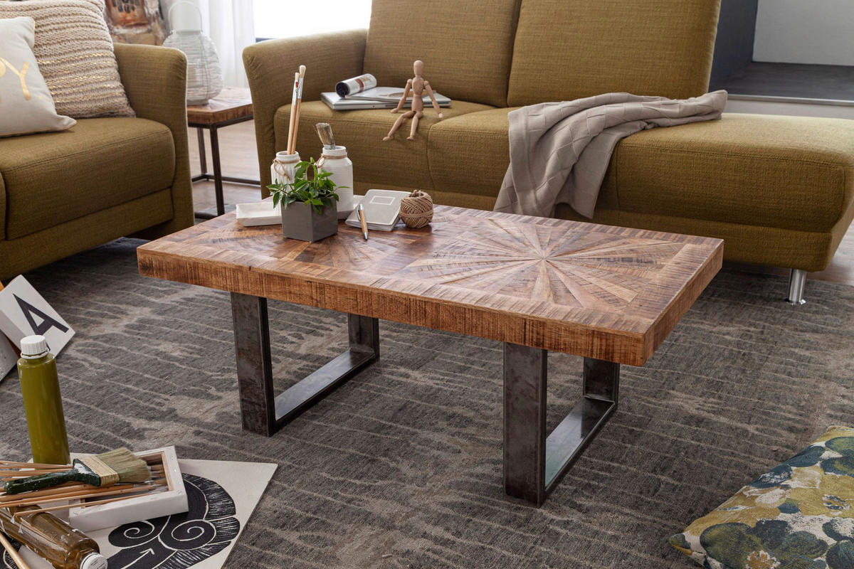 Couchtisch natur grau lackiert B/H/T: ca. 105x40x55 cm Couchtisch - natur/grau (105,00/40,00/55,00cm) - Wohnling
