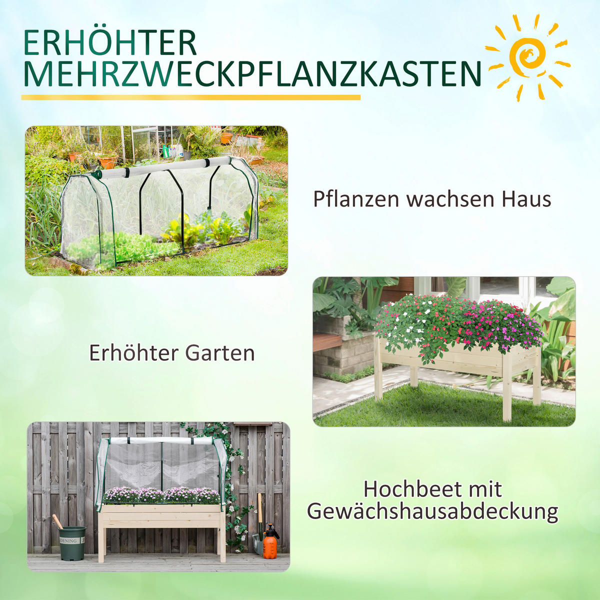 Outsunny Hochbeet natur Holz B/H/L: ca. 55x117x121 cm Hochbeet - natur (121,00/55,00/117,00cm) - Outsunny