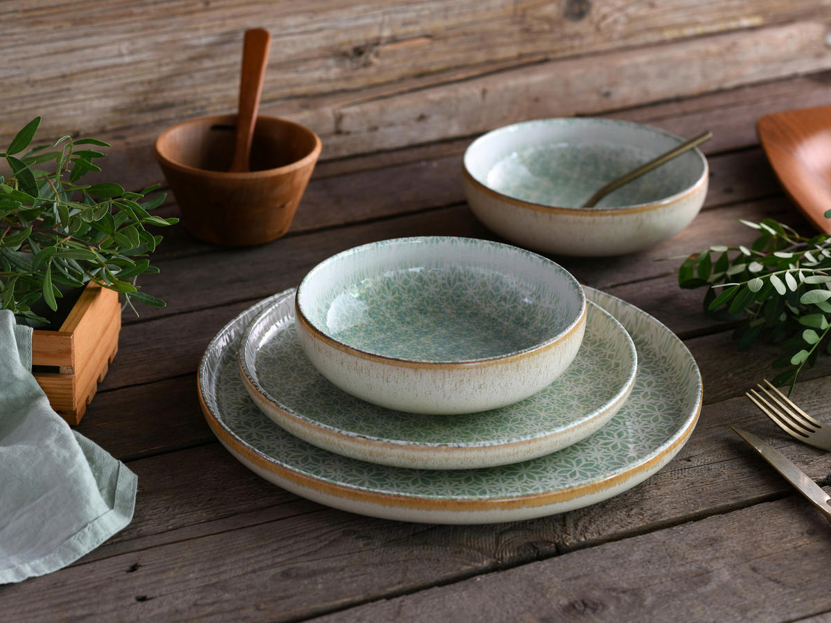 CreaTable Tafelservice Uno Emiliana grün Steinzeug 12 tlg. Uno Emiliana - grün - CreaTable