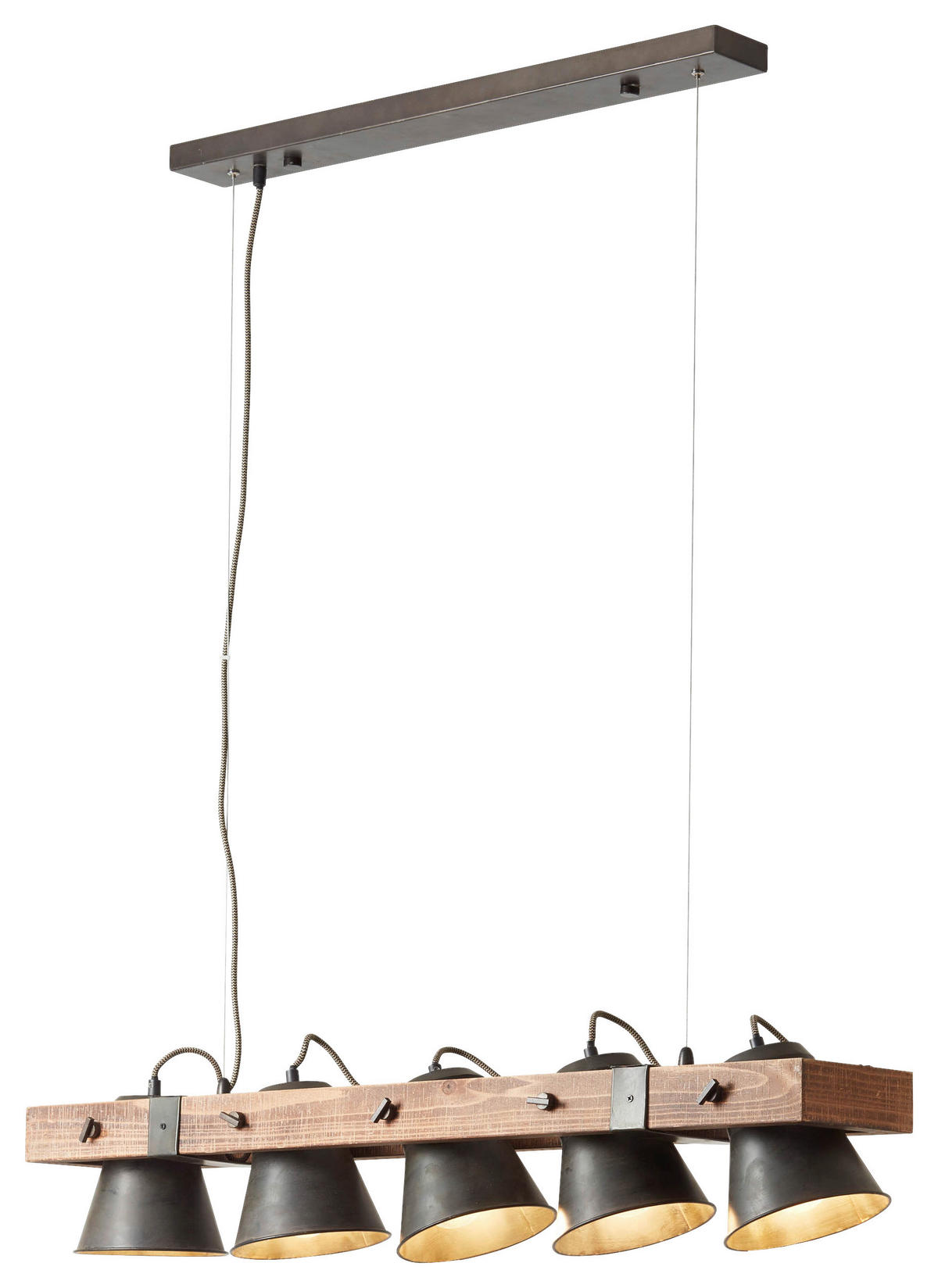 Brilliant Pendelleuchte 82175/46 schwarz dunkelbraun Metall Holz B/T/L: ca. 95x20x115 cm E27 5 Brennstellen Plow - dunkelbraun/schwarz (95,00/115,00cm) - Brilliant