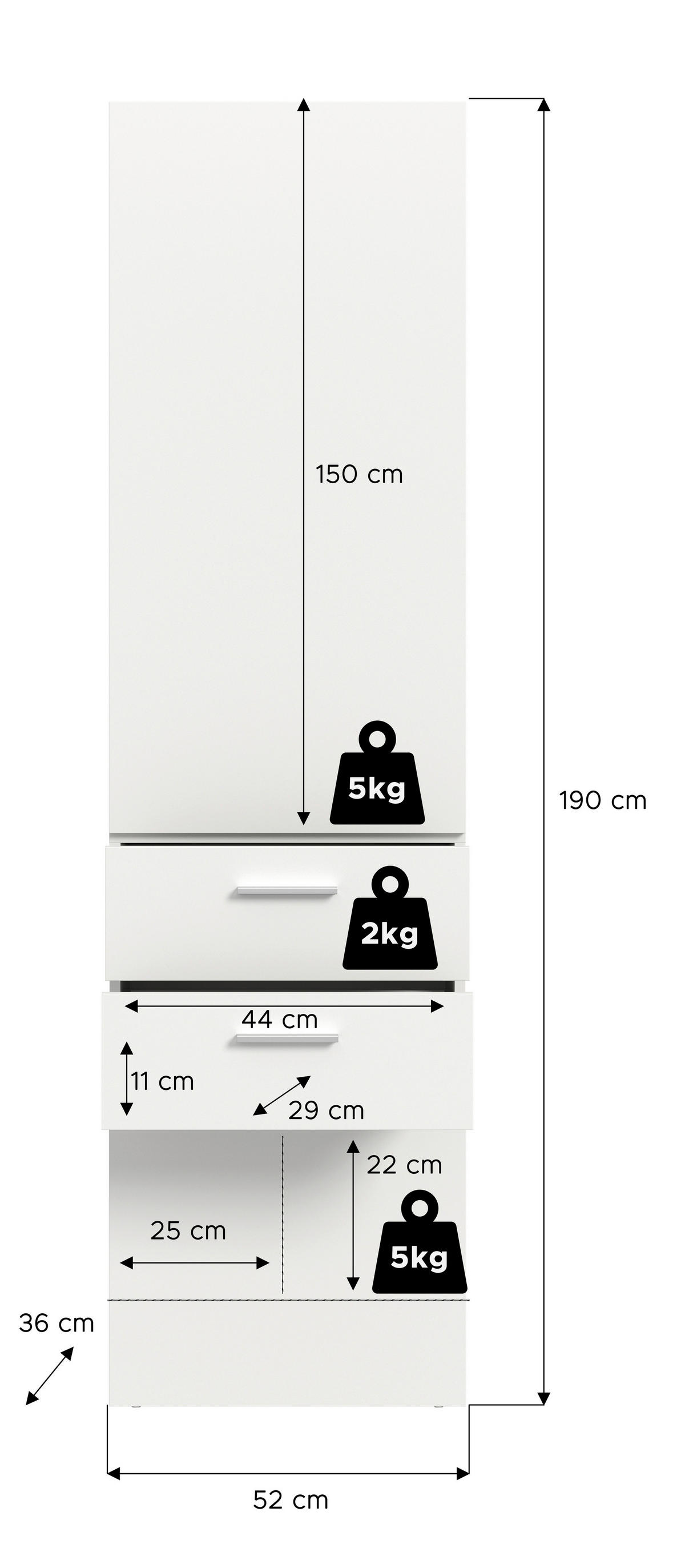 Garderobenpaneel VAGA weiß B/H/T: ca. 52x190x36 cm VAGA - weiß (52,00/190,00/36,00cm) - xonox.home