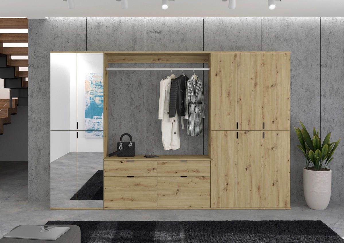 Garderobe PROJEKT Eiche Artisan Nachbildung Spiegel B/H/T: ca. 273x193x34 cm PROJEKT - Eiche (273,00/193,00/34,00cm) - xonox.home