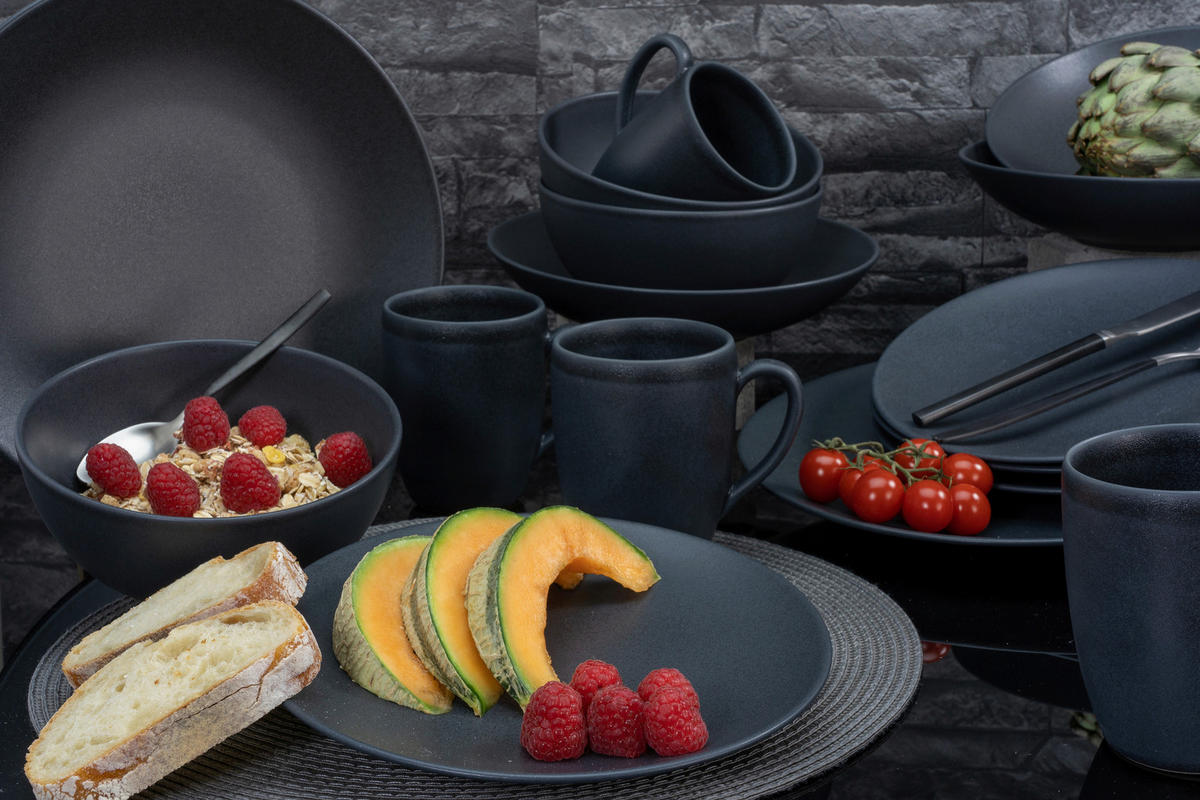 CreaTable Tafelservice Soft Touch mattschwarz Keramik 12 tlg. Soft Touch - mattschwarz - CreaTable