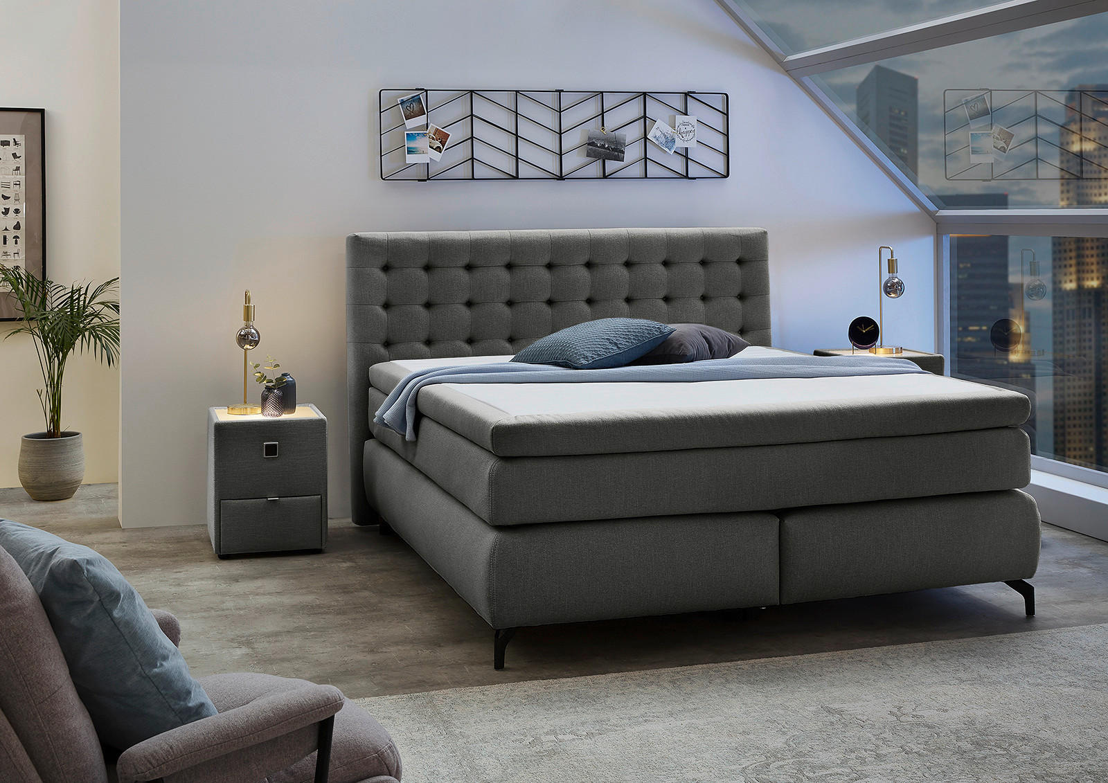 Boxspringbett  graubraun Flachgewebe Liegefläche B/L: ca. 180x200 cm Jessica_Boxspringbett - schwarz/graubraun (194,00/122,00/216,00cm)