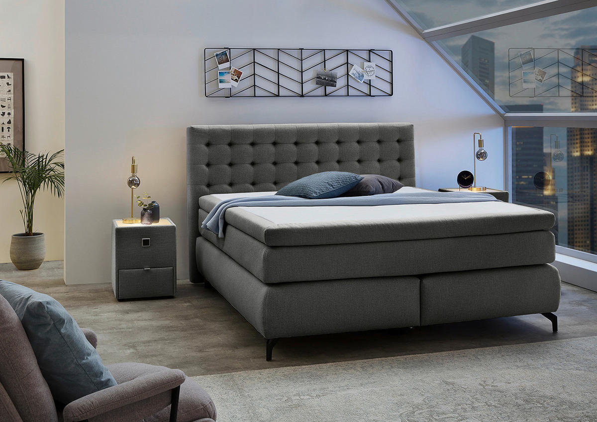 Boxspringbett  graubraun Flachgewebe Liegefläche B/L: ca. 180x200 cm Jessica_Max_Boxspringbett - schwarz/graubraun (194,00/122,00/216,00cm)