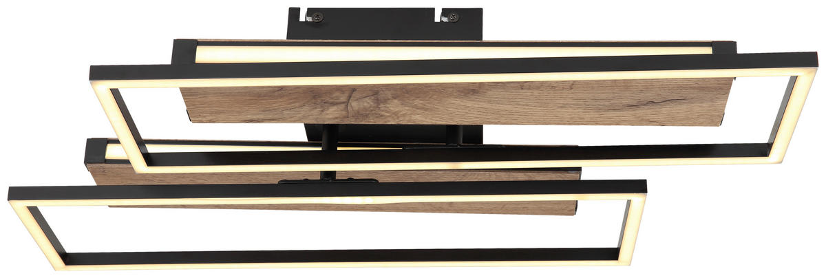 GLOBO LED-Deckenleuchte 67299D1 mattschwarz dunkelbraun Kunststoff MDF Metall B/H/T: ca. 52x10x60 cm COLLI - dunkelbraun/mattschwarz (52,00/10,00/60,00cm) - GLOBO